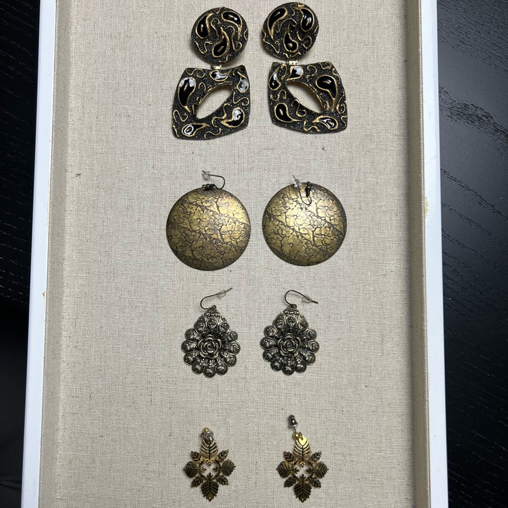 Fashion Statement Black Bronze and Gold Tone Earrings Bundle of Four Sets